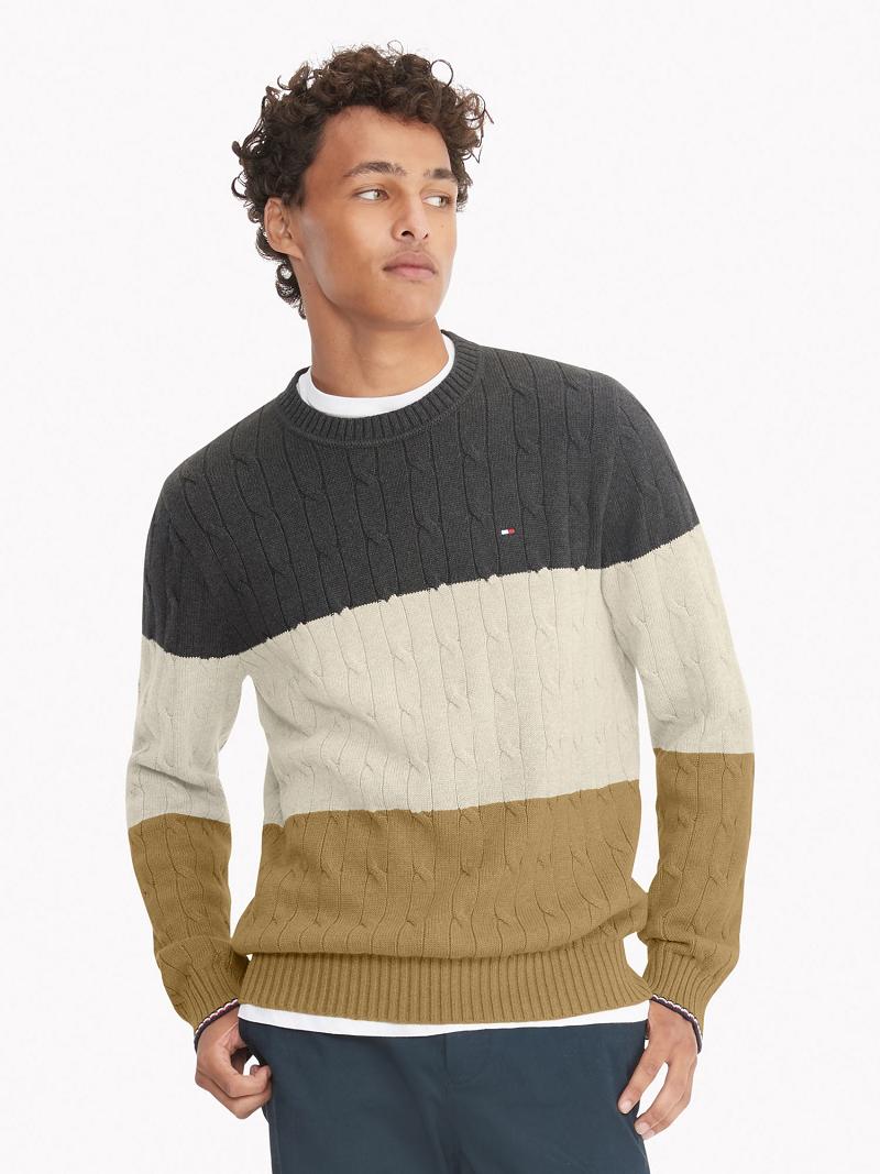 Férfi Tommy Hilfiger Essential colorblock Pulóverek Szürke Krém Bézs | HU 943YXF